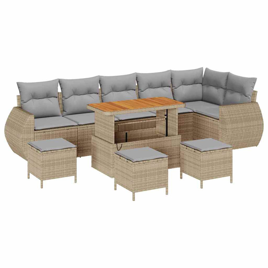 Tuin Sofa Set 10 Pcs En Licht Grijs Poly Rattan 110 cm tafellengte beige en lichtgrijs