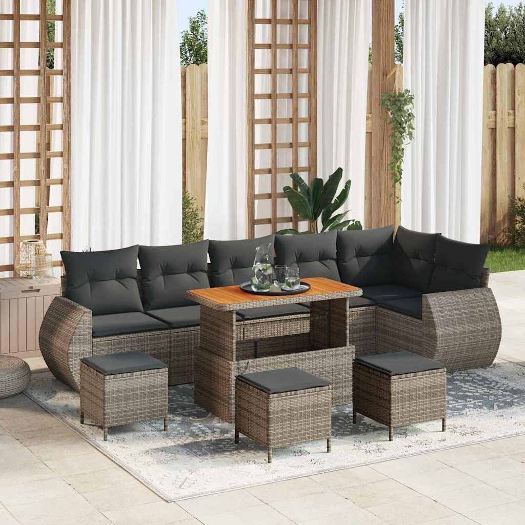 Tuin Sofa Set met kussen met opslag 10 pcs Grijs Poly Rattan