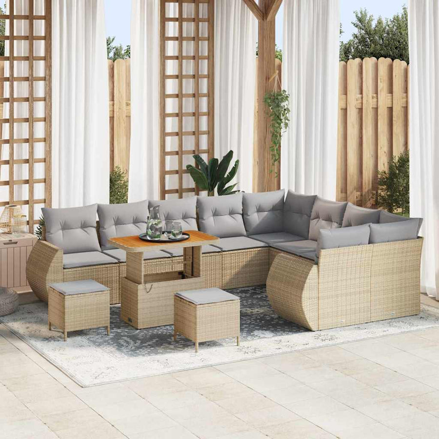 Tuin Sofa Set 12 pcs Beige en Licht Grijs Poly Rattan