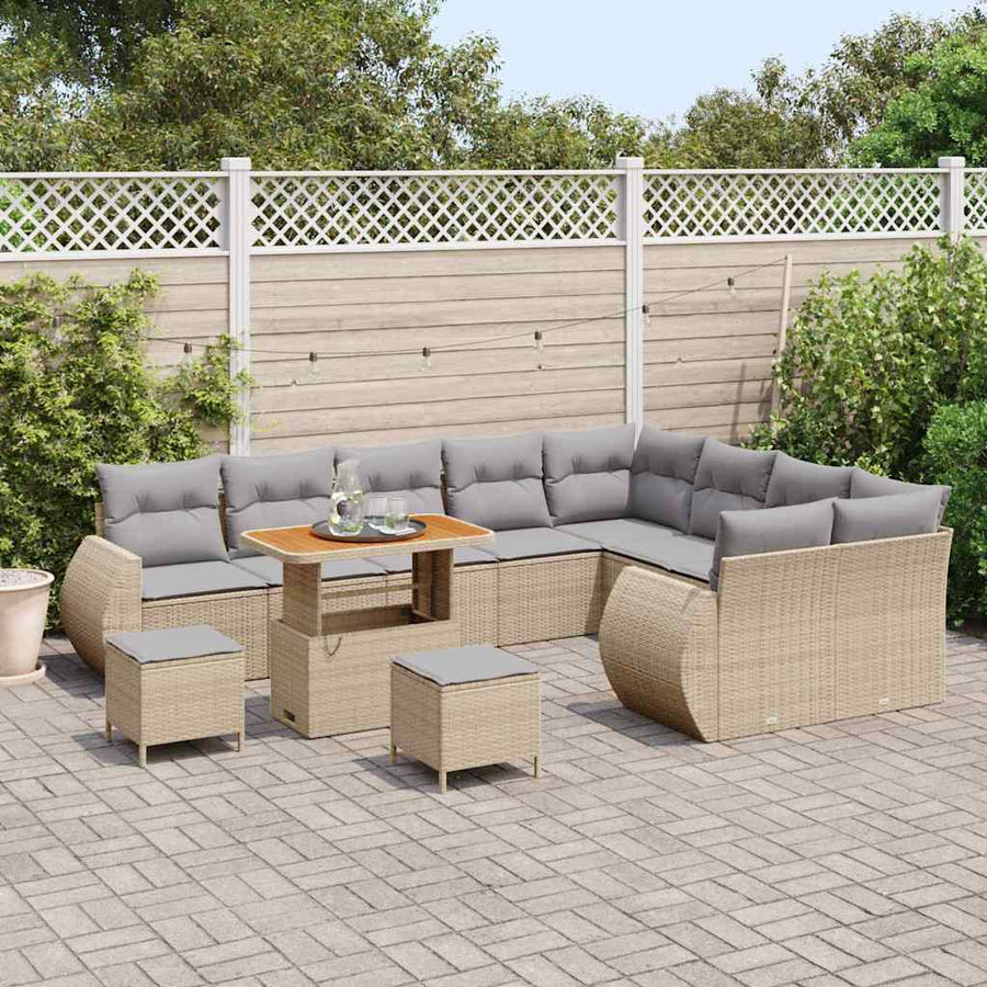 Tuin Sofa Set 12 pcs Beige en Licht Grijs Poly Rattan