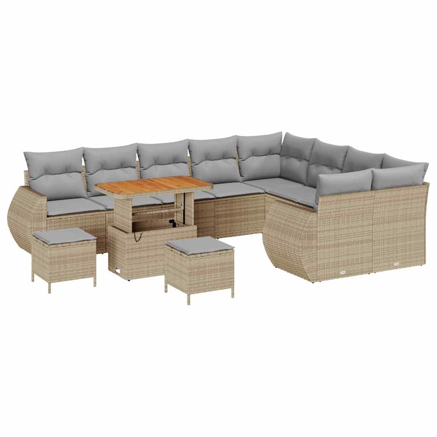 Tuin Sofa Set 12 pcs Beige en Licht Grijs Poly Rattan