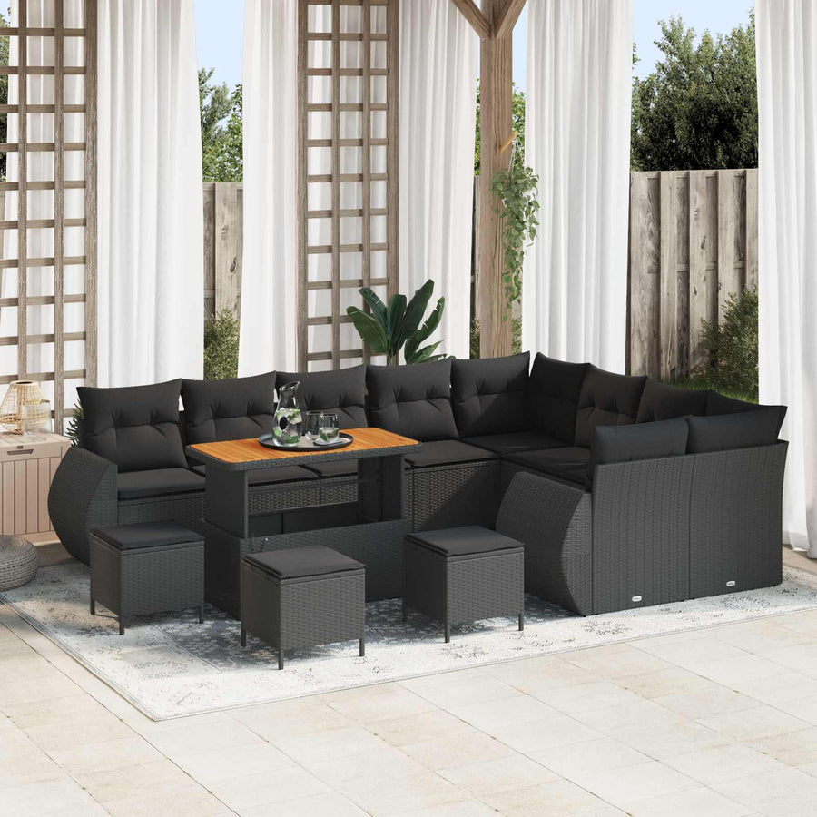 Tuin Sofa Set met kussen met opslag 13 pcs Zwart Poly Rattan