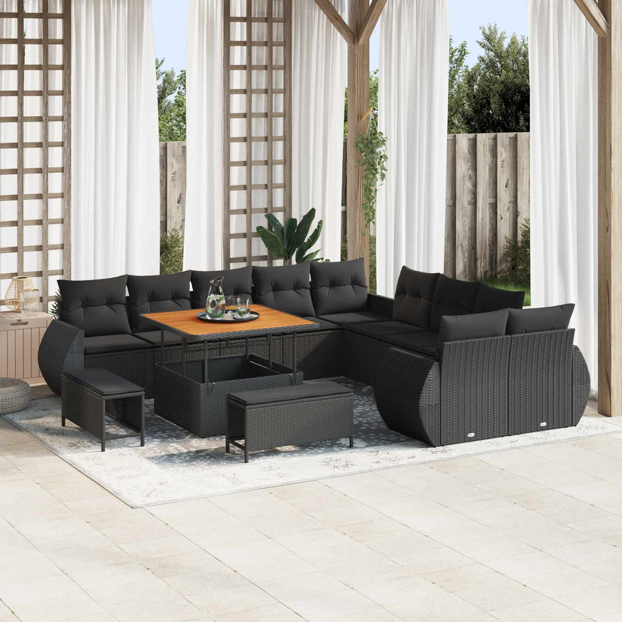 Tuin Sofa Set 13 pcs Zwart Poly rattan en gepoedercoat staal