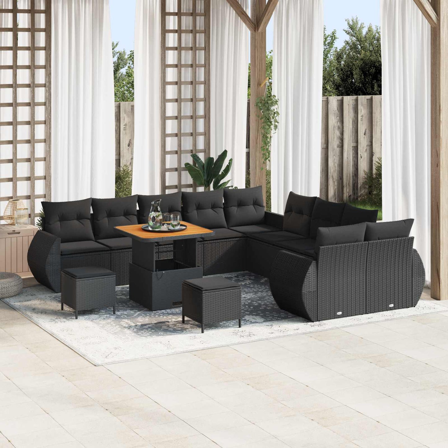 Tuin Sofa Set 13 pcs Zwart Poly rattan en gepoedercoat staal