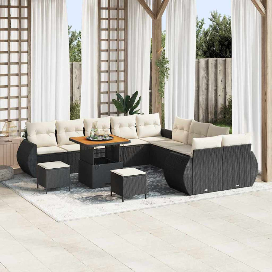 Tuin Sofa Set met kussen met opslag 13 pcs Zwart en crème