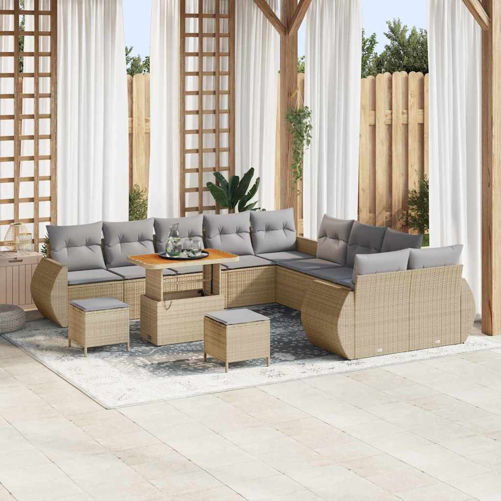 Tuin Sofa Set met kussen met opslag 13 pcs beige en lichtgrijs