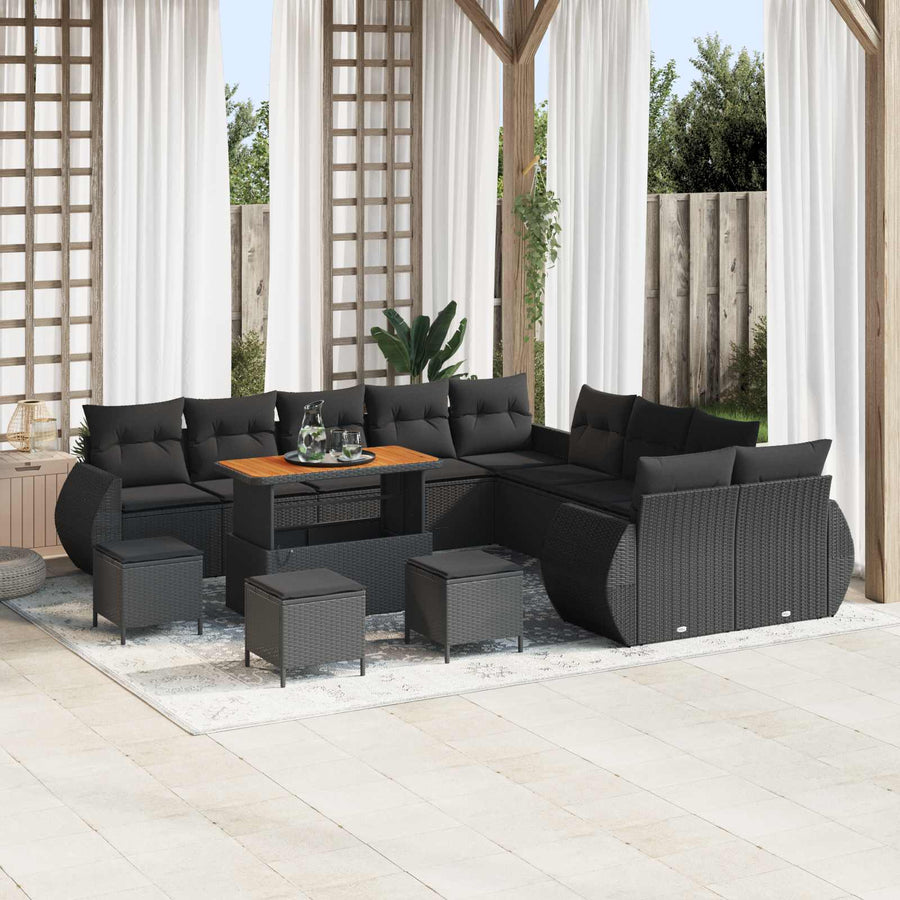 Tuin Sofa Set 14 pcs Zwart Poly rattan en gepoedercoat staal