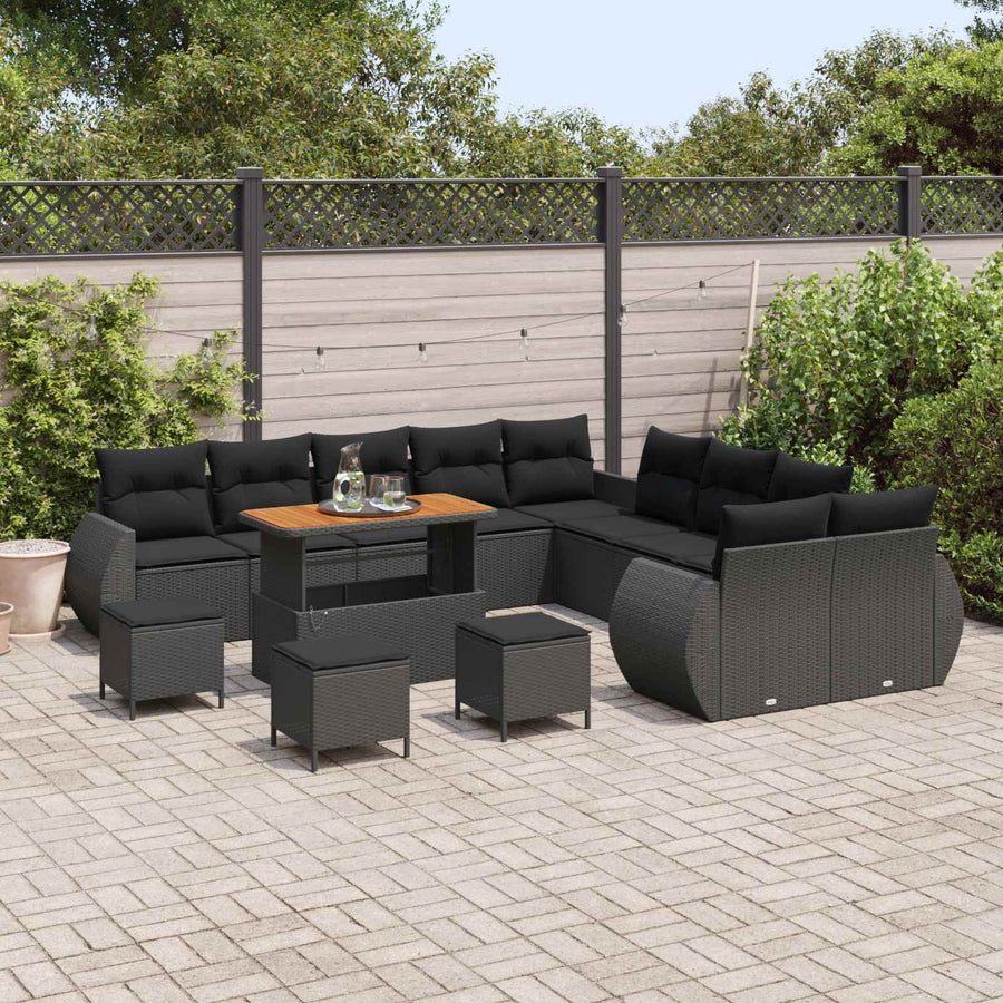 Tuin Sofa Set 14 pcs Zwart Poly rattan en gepoedercoat staal