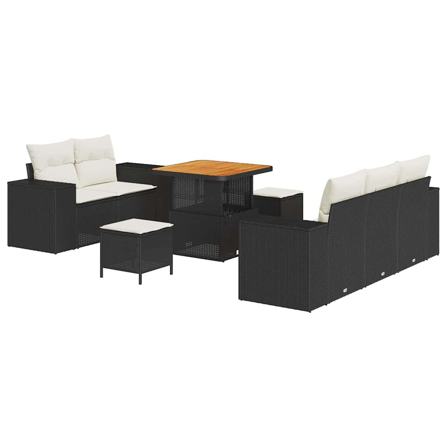 Tuin Sofa Set met kussen 8 pcs Zwart en Crème Poly Rattan
