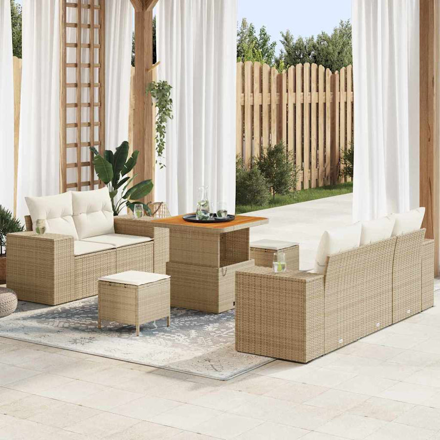 Tuin Sofa Set met kussen 8 pcs Beige en Crème Poly Rattan