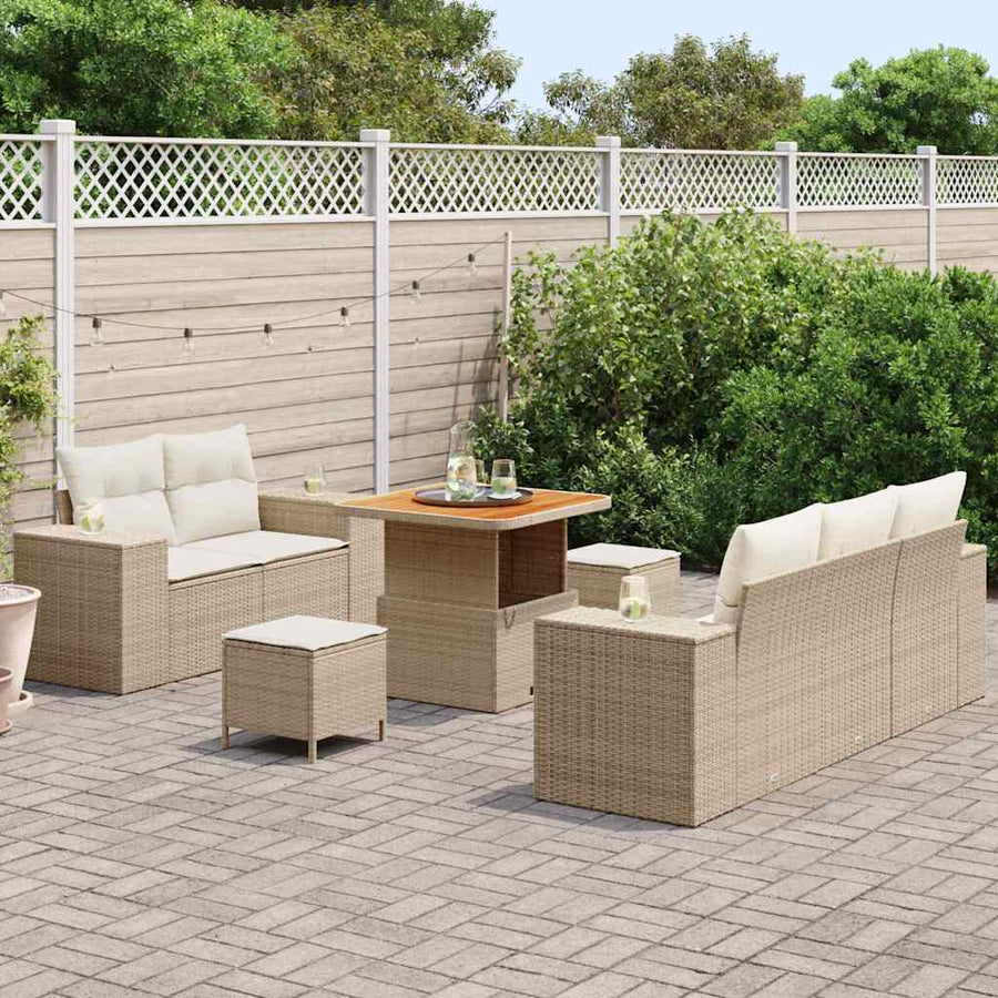 Tuin Sofa Set met kussen 8 pcs Beige en Crème Poly Rattan
