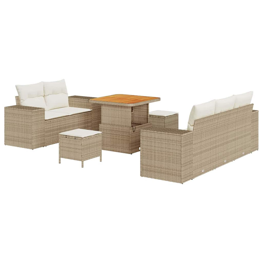 Tuin Sofa Set met kussen 8 pcs Beige en Crème Poly Rattan