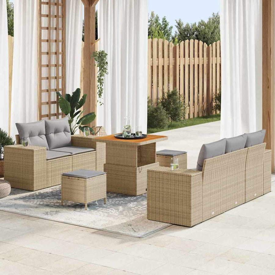 Tuin Sofa Set met kussen 8 pcs Beige en Licht Grijs Poly Rattan