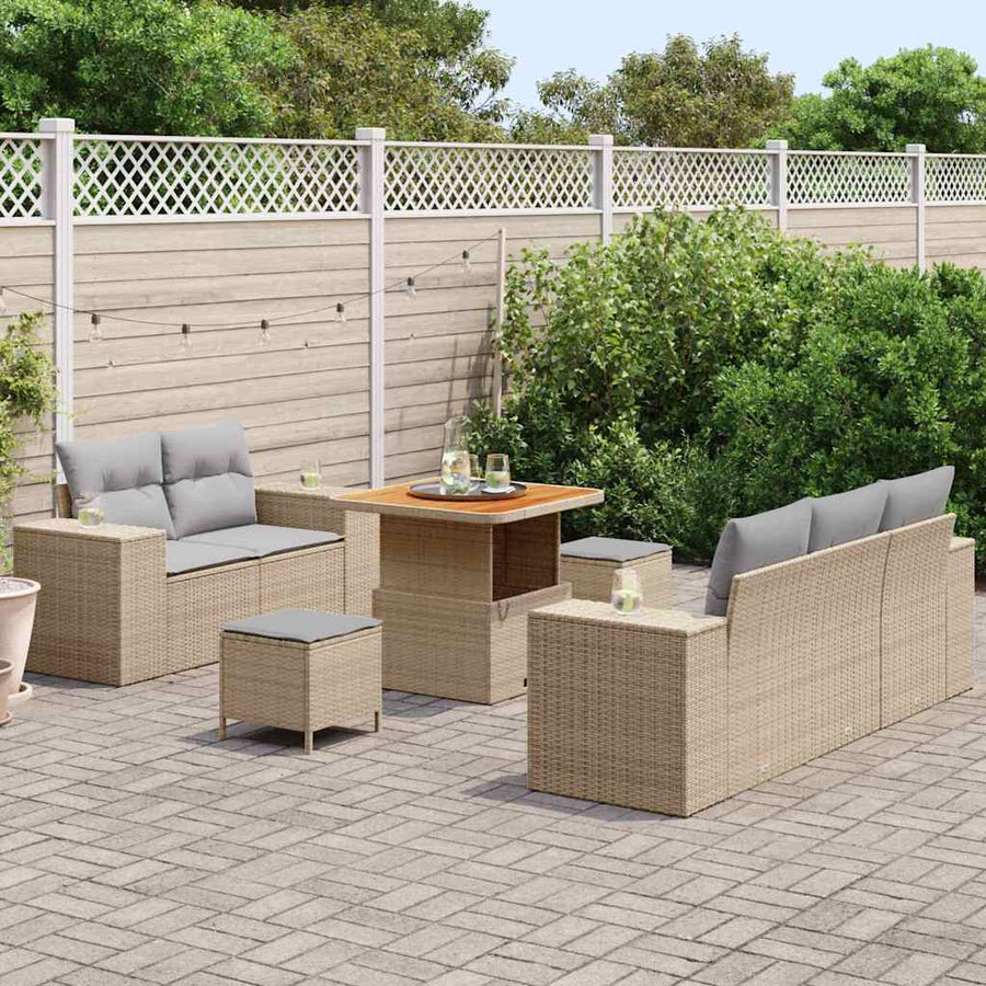 Tuin Sofa Set met kussen 8 pcs Beige en Licht Grijs Poly Rattan