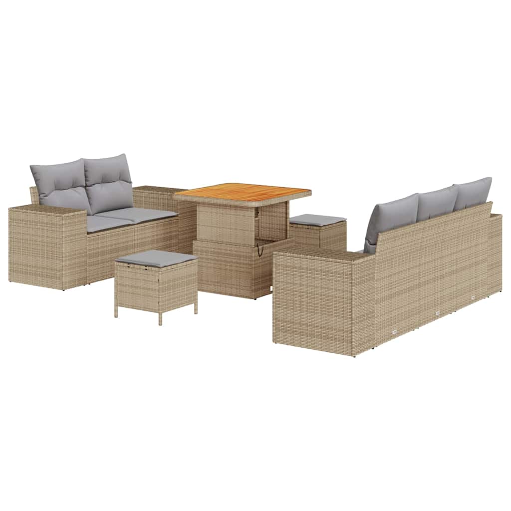 Tuin Sofa Set met kussen 8 pcs Beige en Licht Grijs Poly Rattan