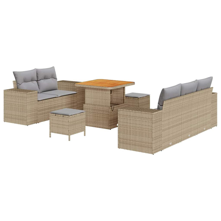 Tuin Sofa Set met kussen 8 pcs Beige en Licht Grijs Poly Rattan