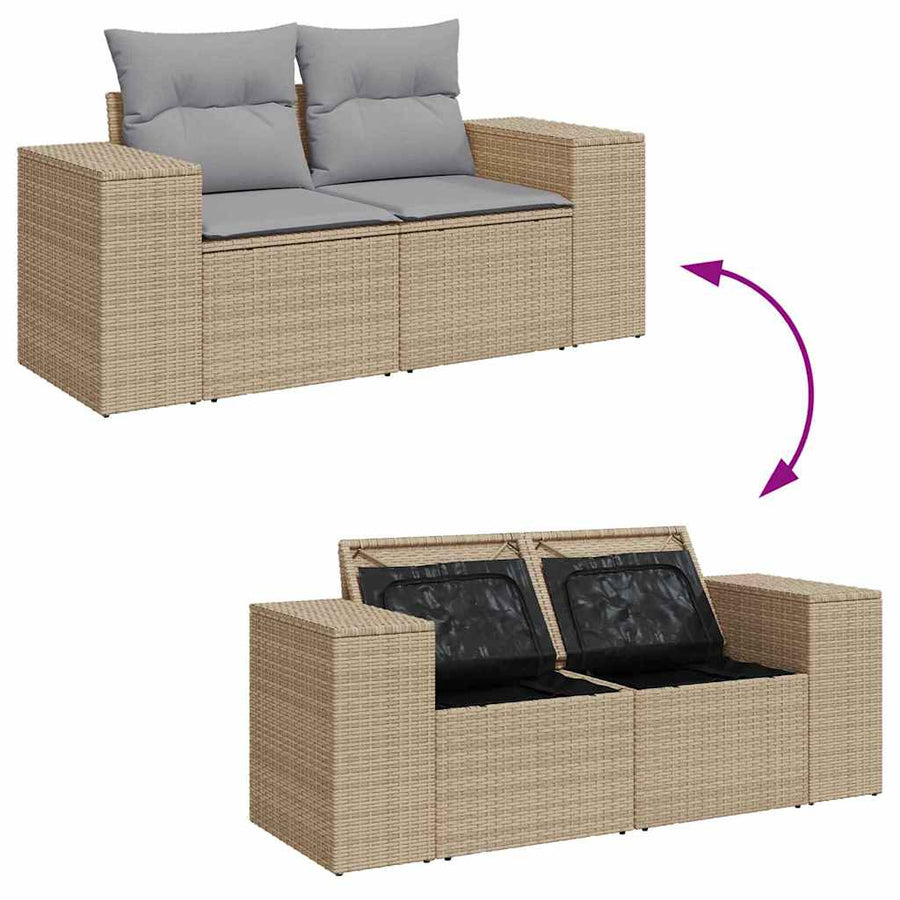 Tuin Sofa Set met kussen 8 pcs Beige en Licht Grijs Poly Rattan