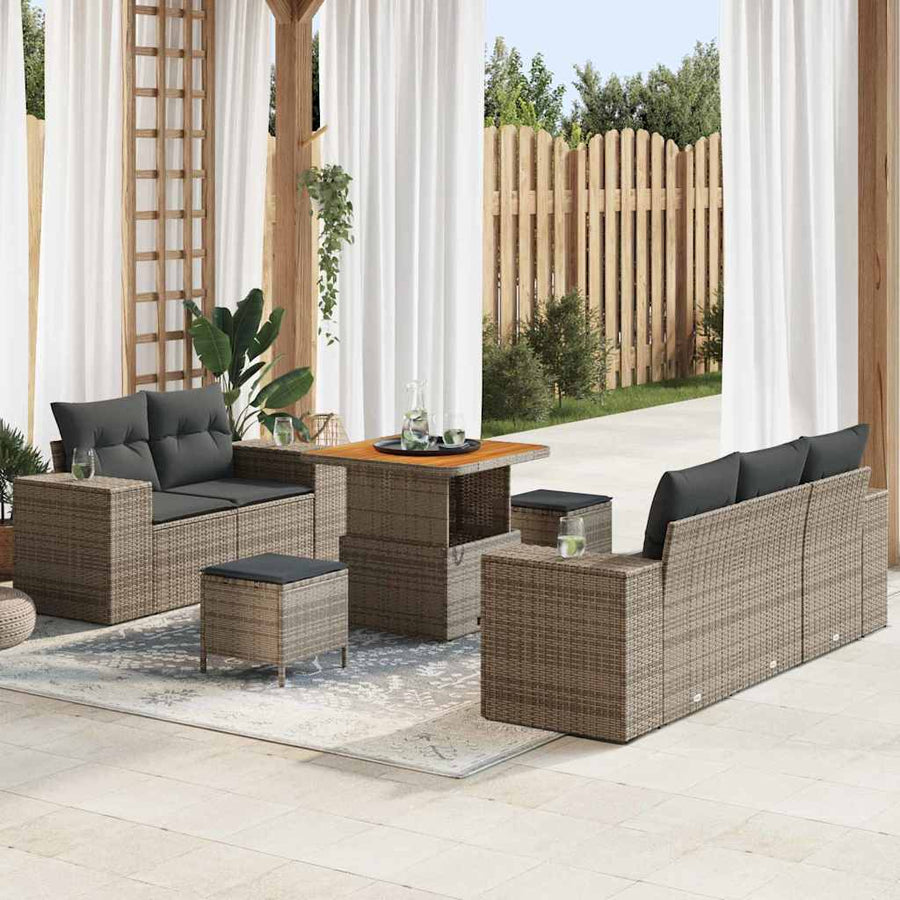 Tuin Sofa Set met kussen met opslag 8 pcs Grijs Poly Rattan