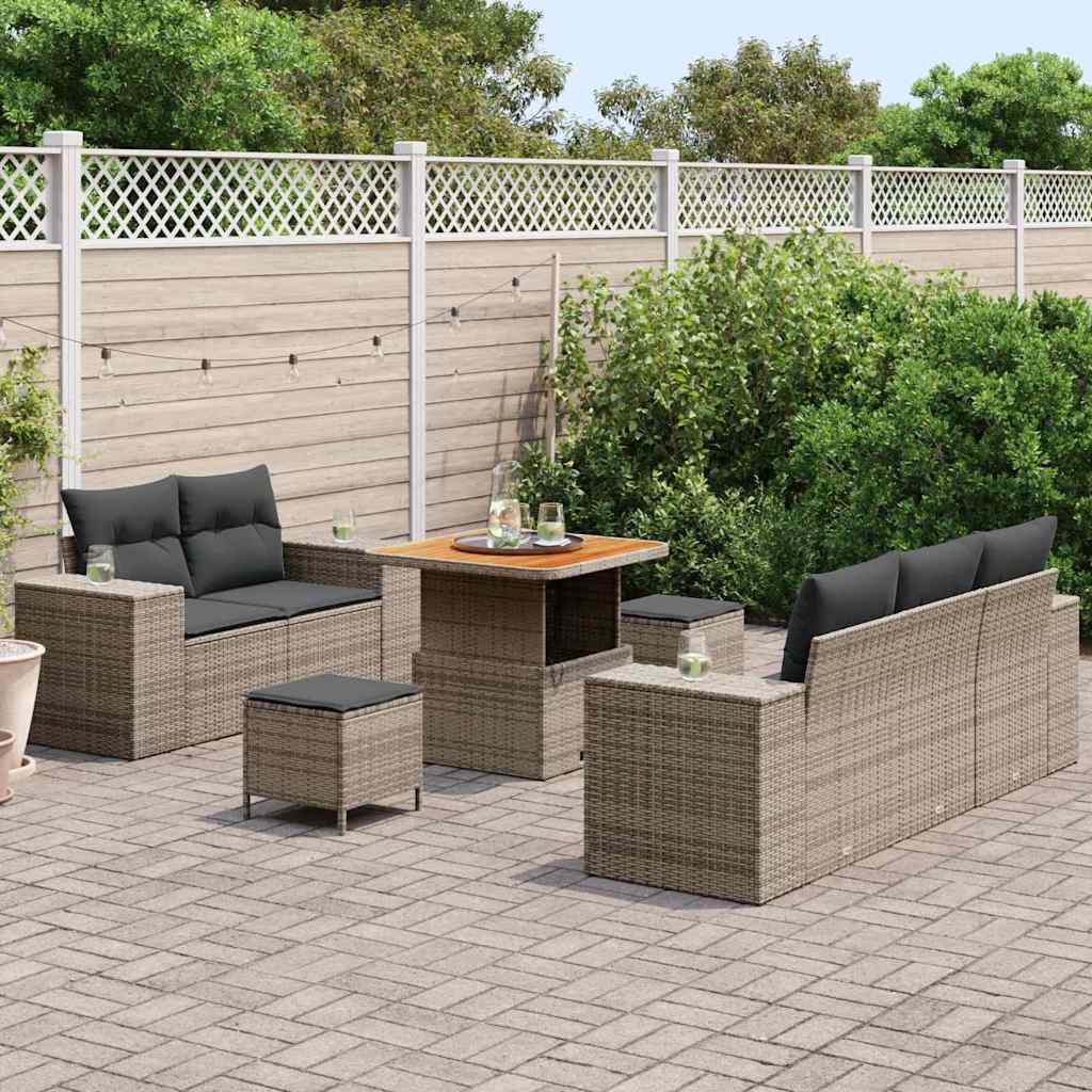 Tuin Sofa Set met kussen met opslag 8 pcs Grijs Poly Rattan