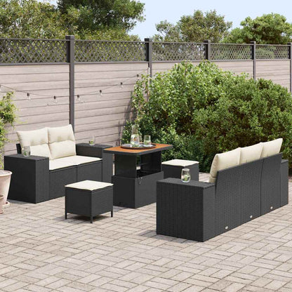 Tuin Sofa Set met kussen 8 pcs Zwart en Crème Poly Rattan