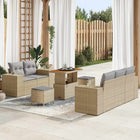 Tuin loungeset 8-delig poly rattan acaciahout beige lichtgrijs