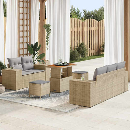 Tuin Sofa Set met kussen 8 pcs Beige en Licht Grijs Poly Rattan
