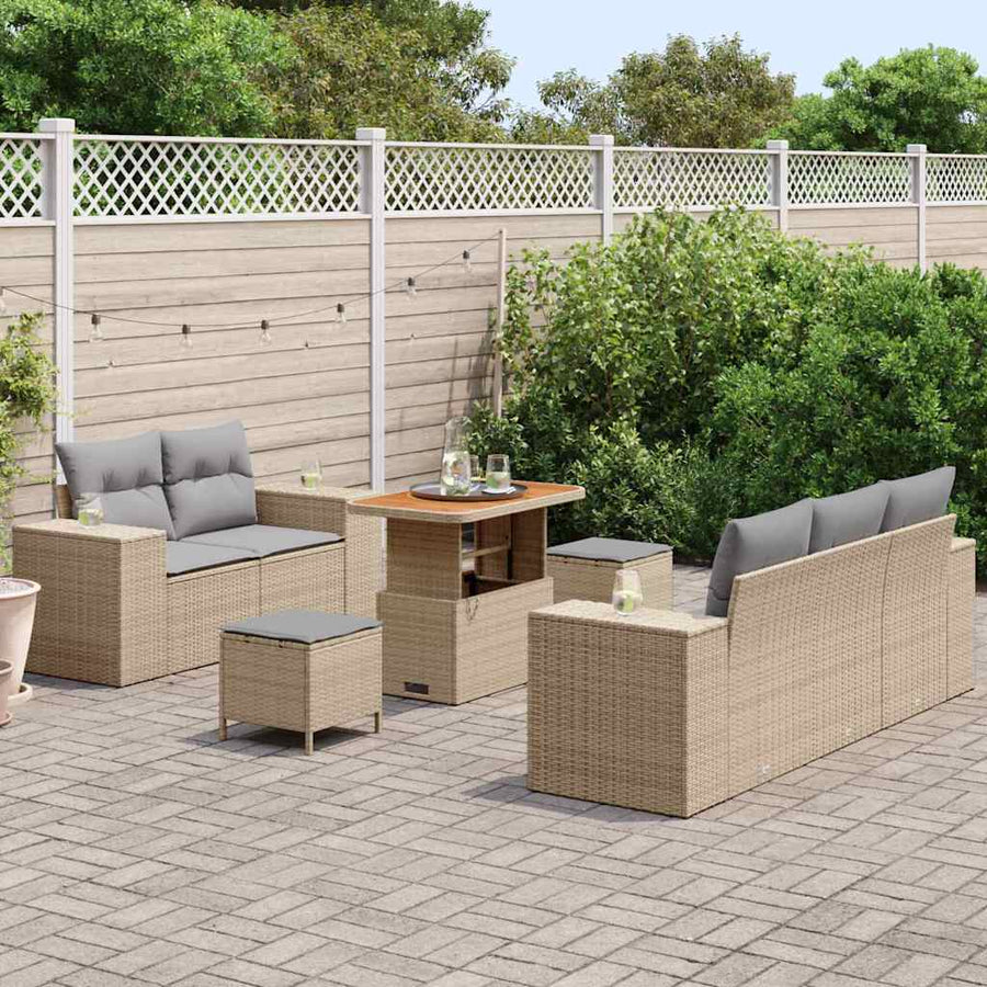 Tuin Sofa Set met kussen 8 pcs Beige en Licht Grijs Poly Rattan
