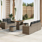 Tuin loungeset 8-delig poly rattan grijs acaciahout