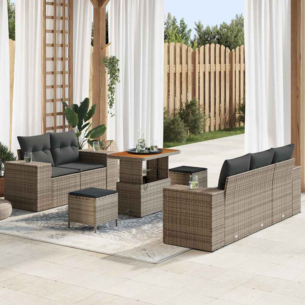 Tuin Sofa Set met kussen met opslag 8 pcs Grijs Poly Rattan