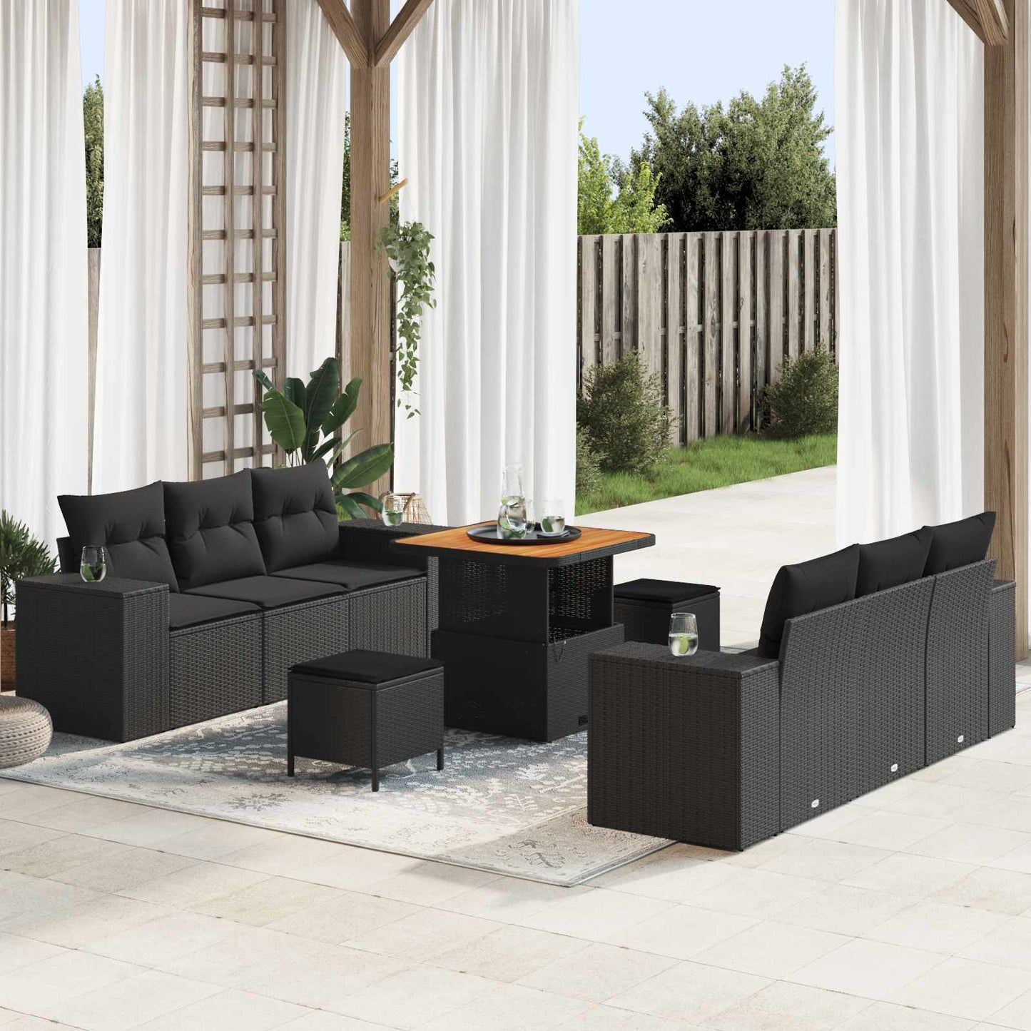 Tuin Sofa Set met kussen met opslag 9 pcs Zwart Poly Rattan