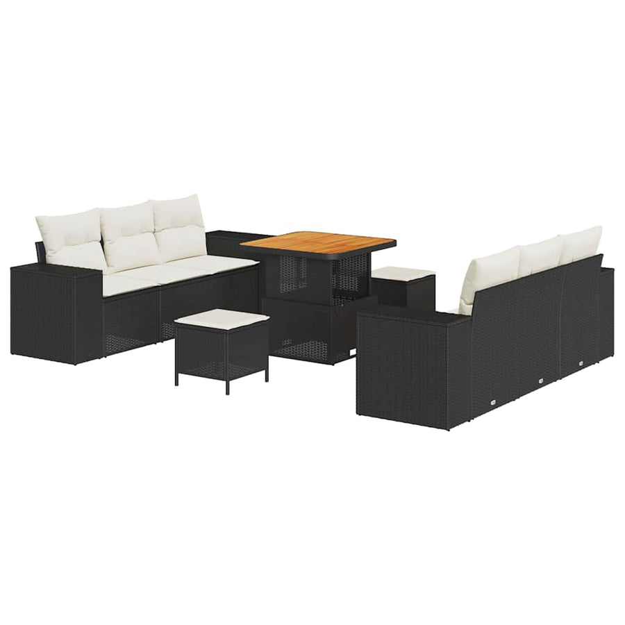 Tuin Sofa Set met kussen 9 pcs Zwart en Crème Poly Rattan