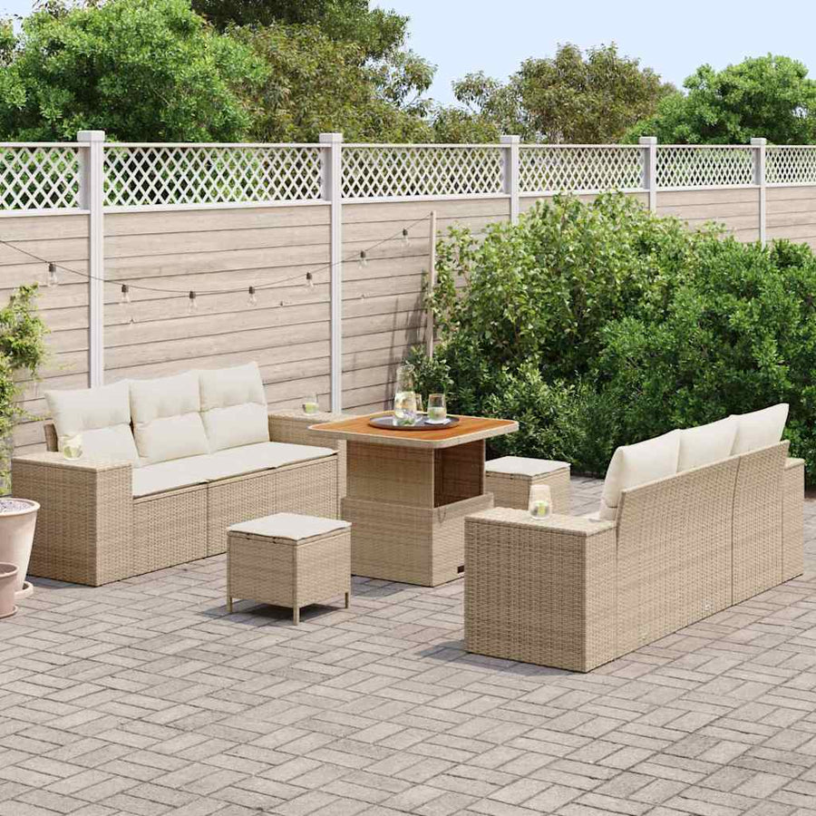 Tuin Sofa Set met kussen 9 pcs Beige en Crème Poly Rattan