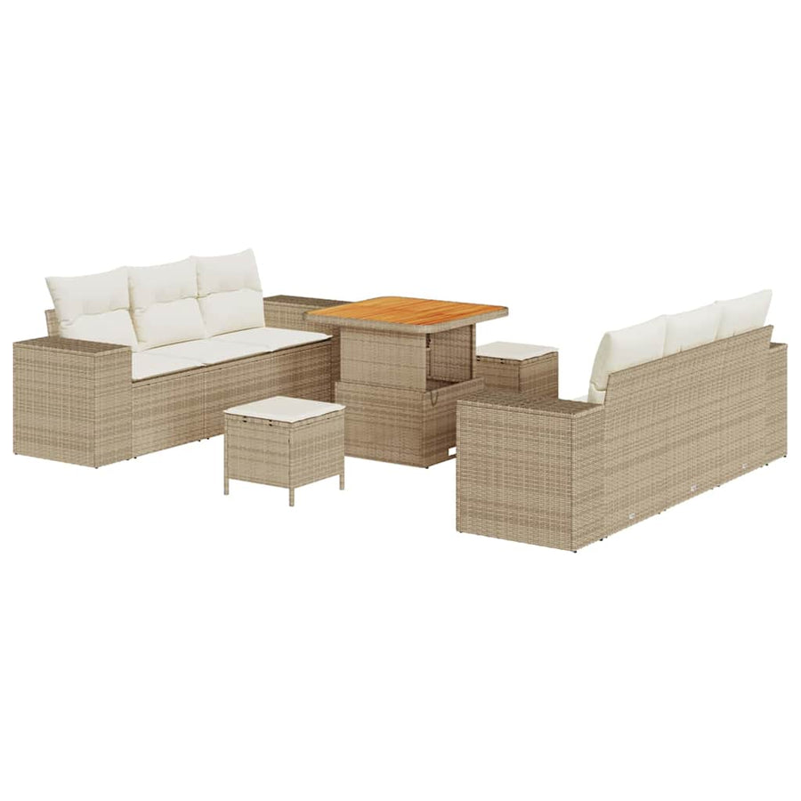 Tuin Sofa Set met kussen 9 pcs Beige en Crème Poly Rattan