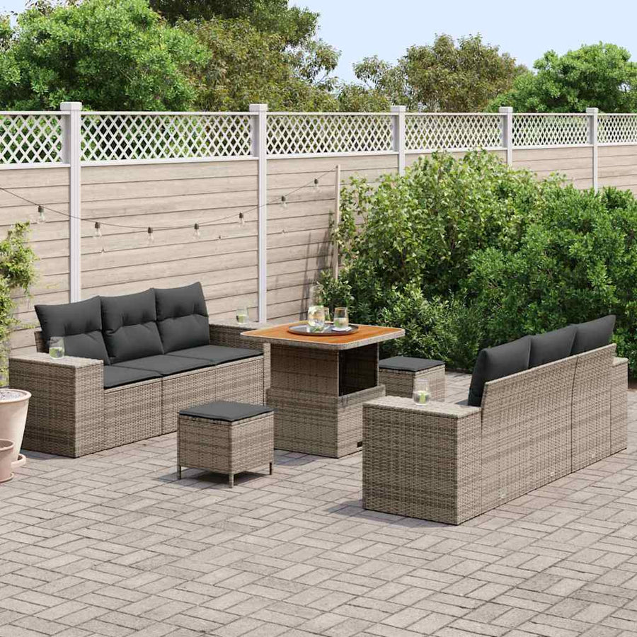 Tuin Sofa Set met kussen met opslag 9 pcs Grijs Poly Rattan