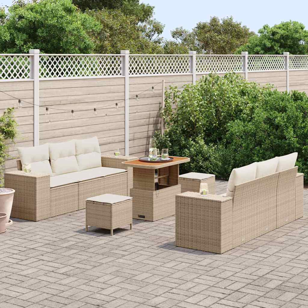 Tuin Sofa Set met kussen 9 pcs Beige en Crème Poly Rattan