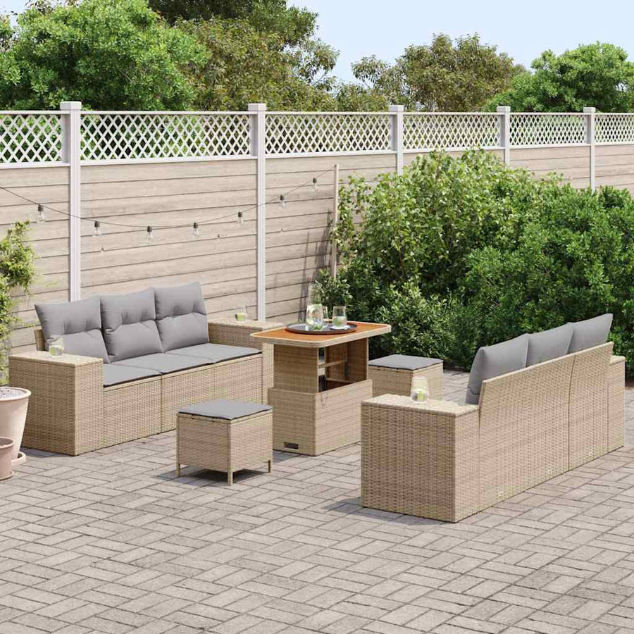 Tuin Sofa Set met kussen 9 pcs Beige en Licht Grijs Poly Rattan