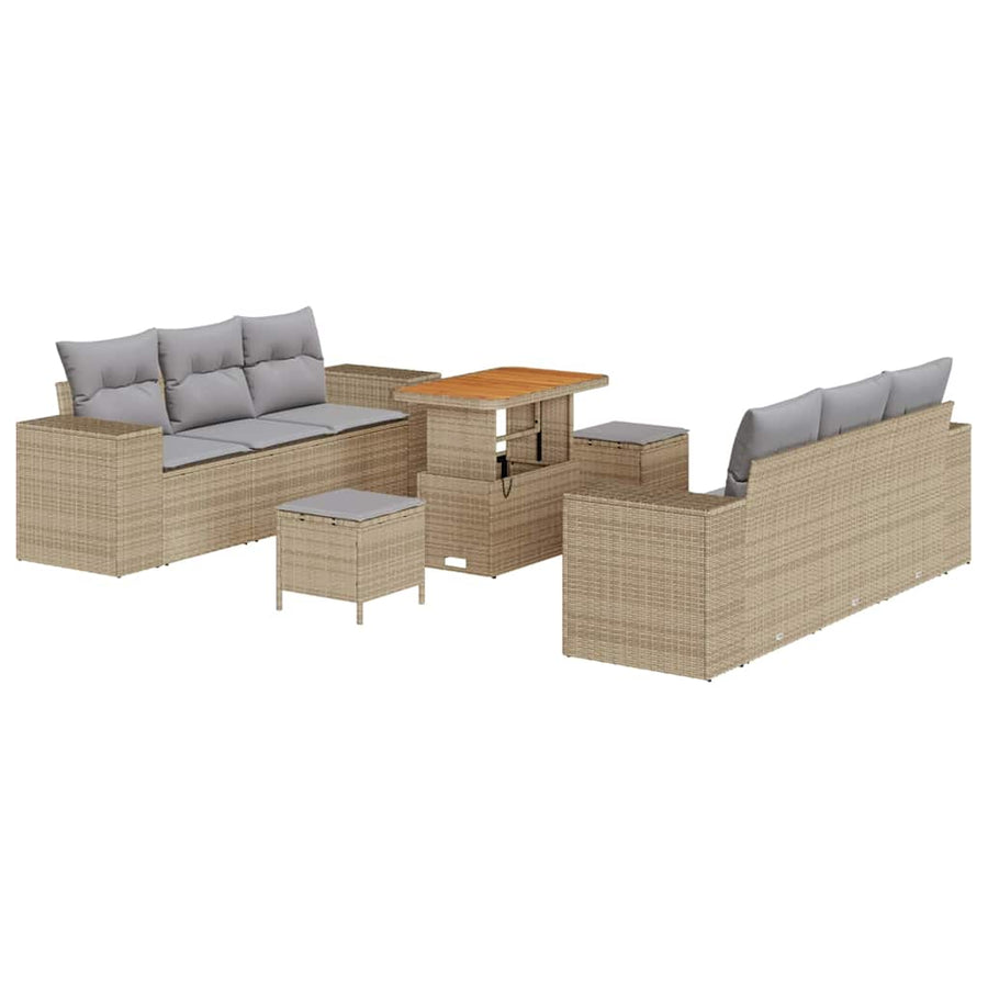 Tuin Sofa Set met kussen 9 pcs Beige en Licht Grijs Poly Rattan