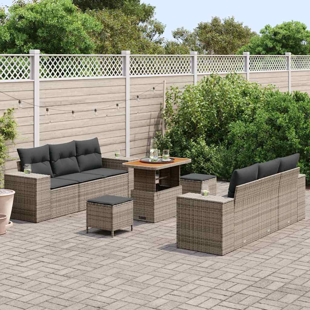 Tuin Sofa Set met kussen met opslag 9 pcs Grijs Poly Rattan