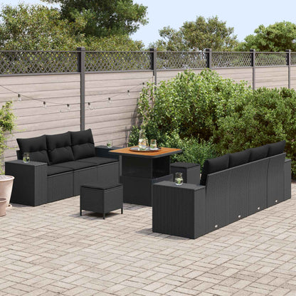 Tuin Sofa Set met kussen met opslag 10 pcs Zwart Poly Rattan