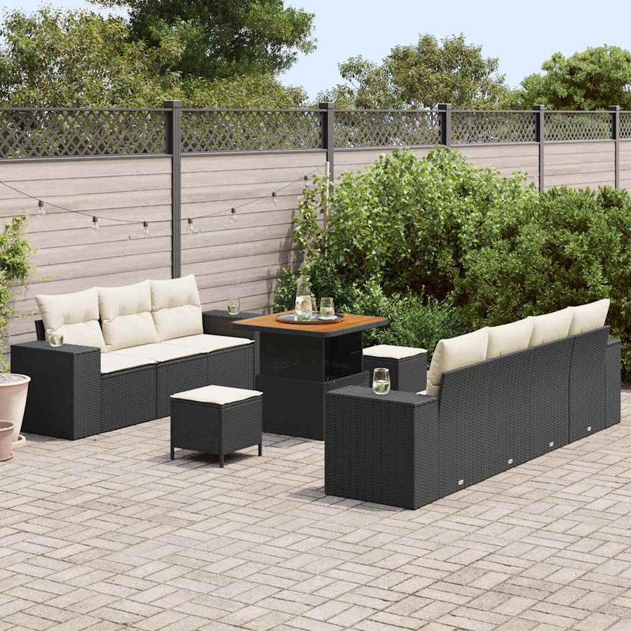 Tuin Sofa Set met kussen 10 pcs Zwart en Crème Poly Rattan