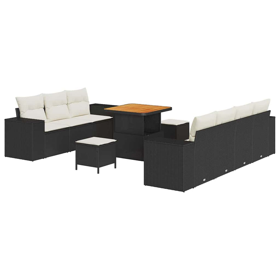 Tuin Sofa Set met kussen 10 pcs Zwart en Crème Poly Rattan