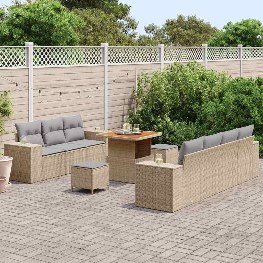Tuin Sofa Set 10 pcs Beige en Licht Grijs Poly Rattan