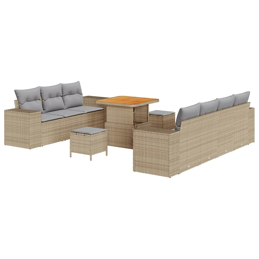 Tuin Sofa Set 10 pcs Beige en Licht Grijs Poly Rattan