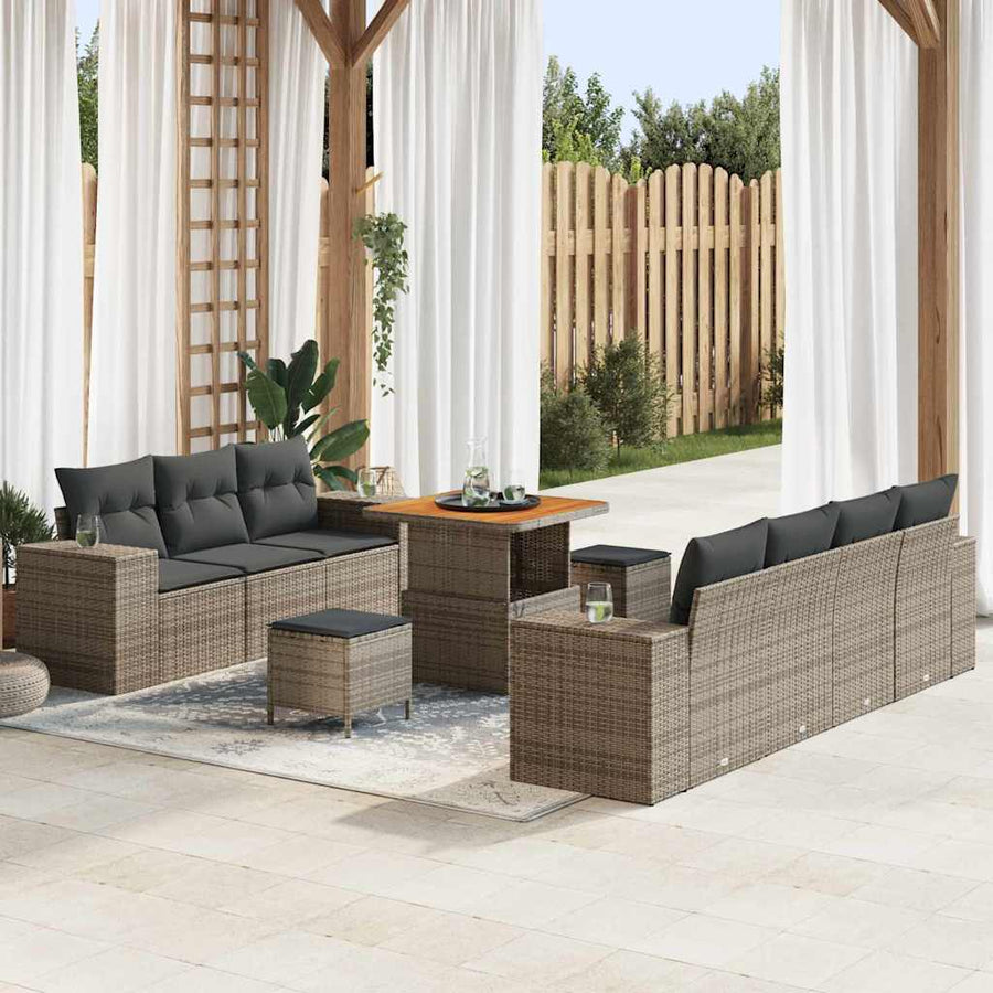 Tuin Sofa Set met kussen met opslag 10 pcs Grijs Poly Rattan