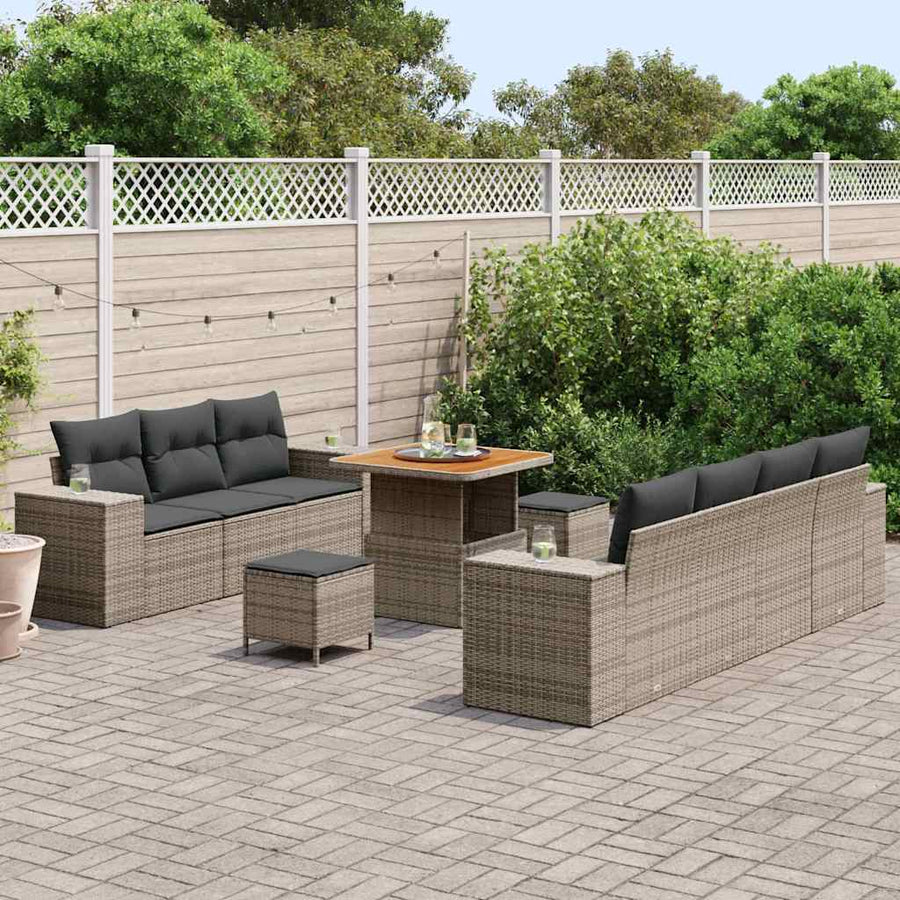 Tuin Sofa Set met kussen met opslag 10 pcs Grijs Poly Rattan