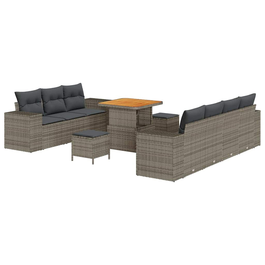 Tuin Sofa Set met kussen met opslag 10 pcs Grijs Poly Rattan