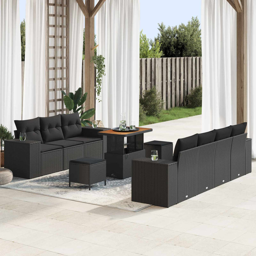 Tuin Sofa Set met kussen met opslag 10 pcs Zwart Poly Rattan
