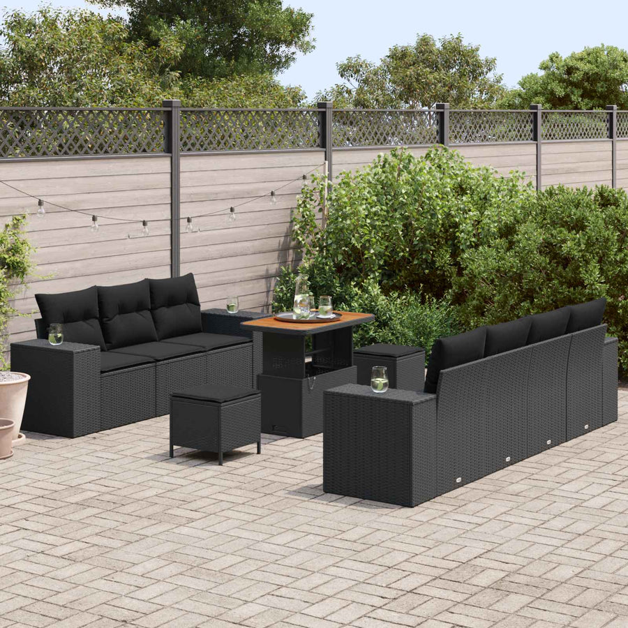 Tuin Sofa Set met kussen met opslag 10 pcs Zwart Poly Rattan