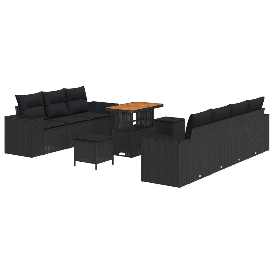 Tuin Sofa Set met kussen met opslag 10 pcs Zwart Poly Rattan