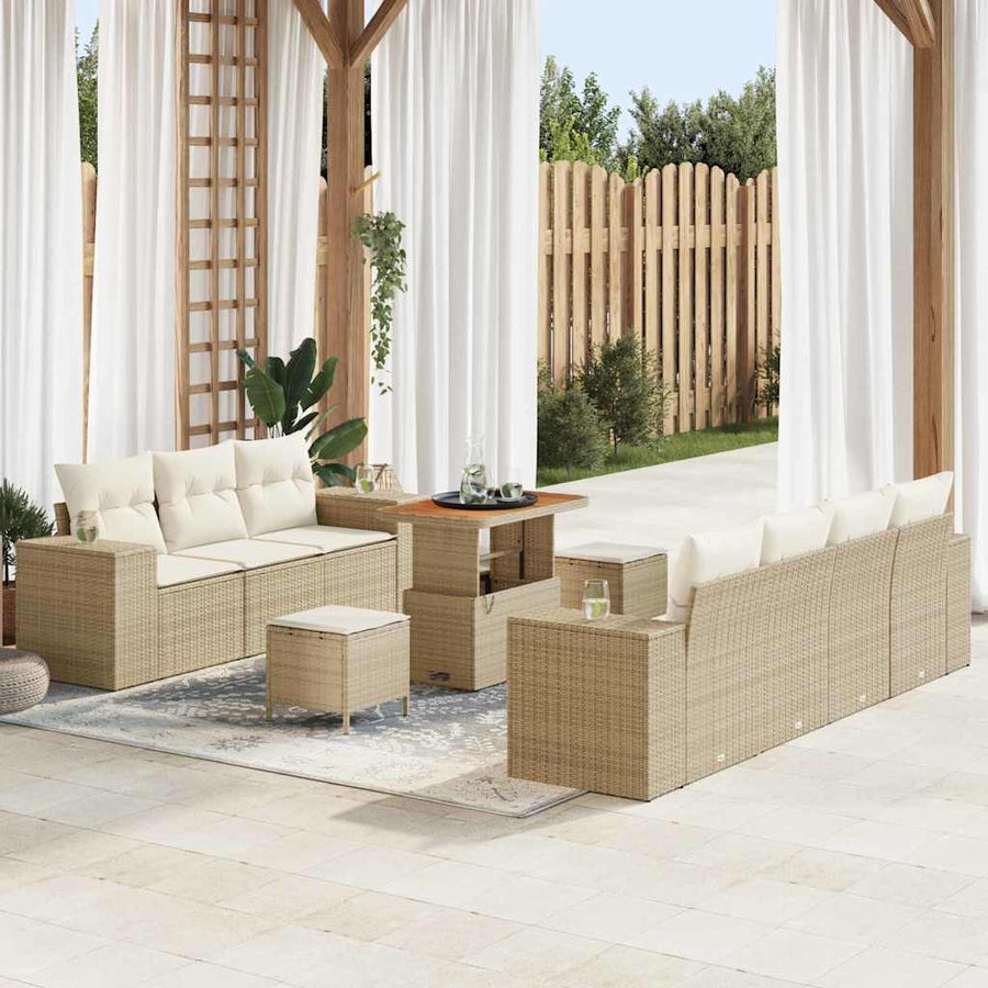 Tuin Sofa Set met kussen 10 pcs Beige en Crème Poly Rattan